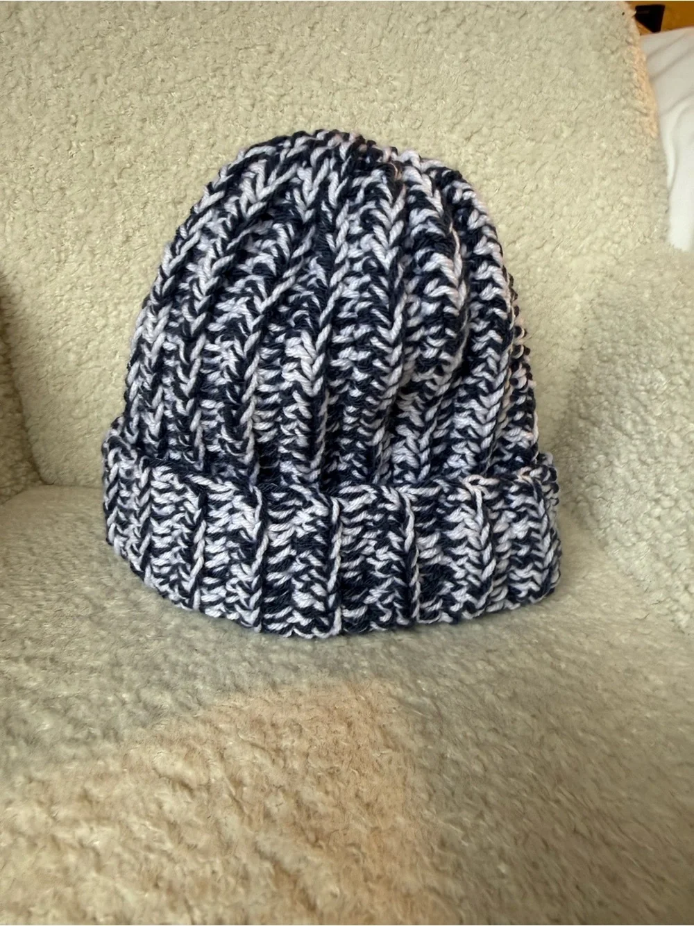 Navy blue and white chunky handmade crochet beanie: winter ski